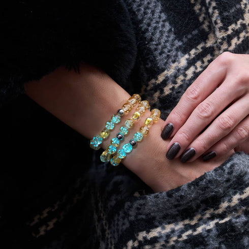 Sonnenuntergangsgespenst | 925er Sterlingsilber | Glühwürmchen-Glas-Totenkopf-Armband